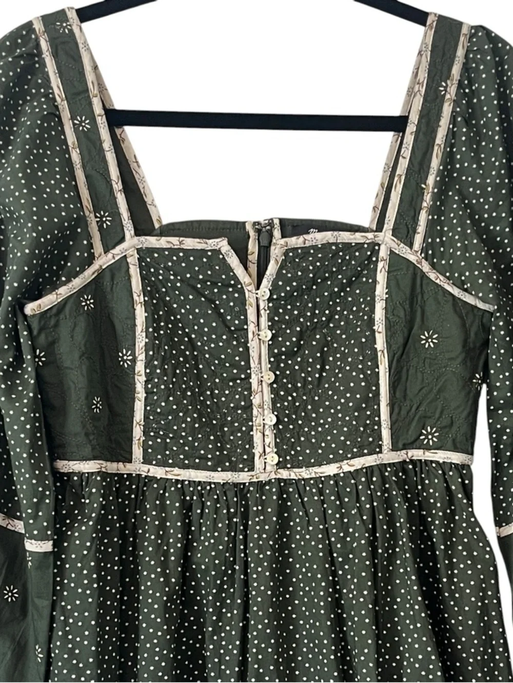 Madewell Green Floral Dress 0 Puff Sleeve Square Neck Cottagecore Pockets